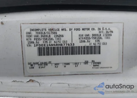 1994 Ford Econoline E150 Van from USA, damaged, VIN 1FDEE14N4RHB77633